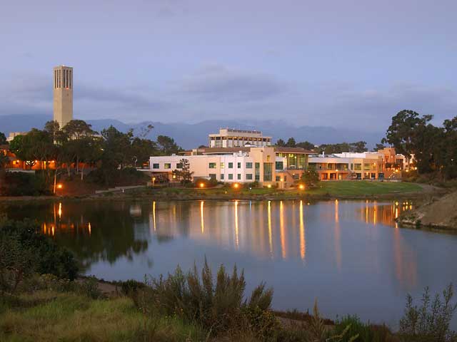 A view across the Lagoon of the University Center, housing the main playing area